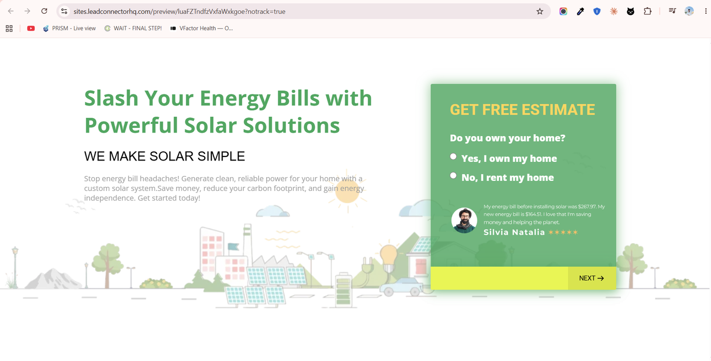 Solar installation GHL funnel