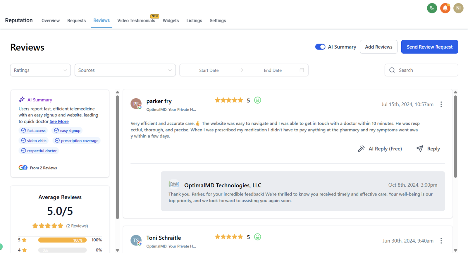 Automated Google review request sequence, 5.0 average