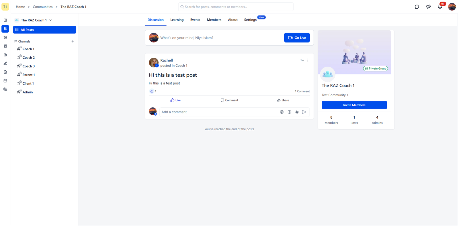 Community discussion feed inside GHL membership portal